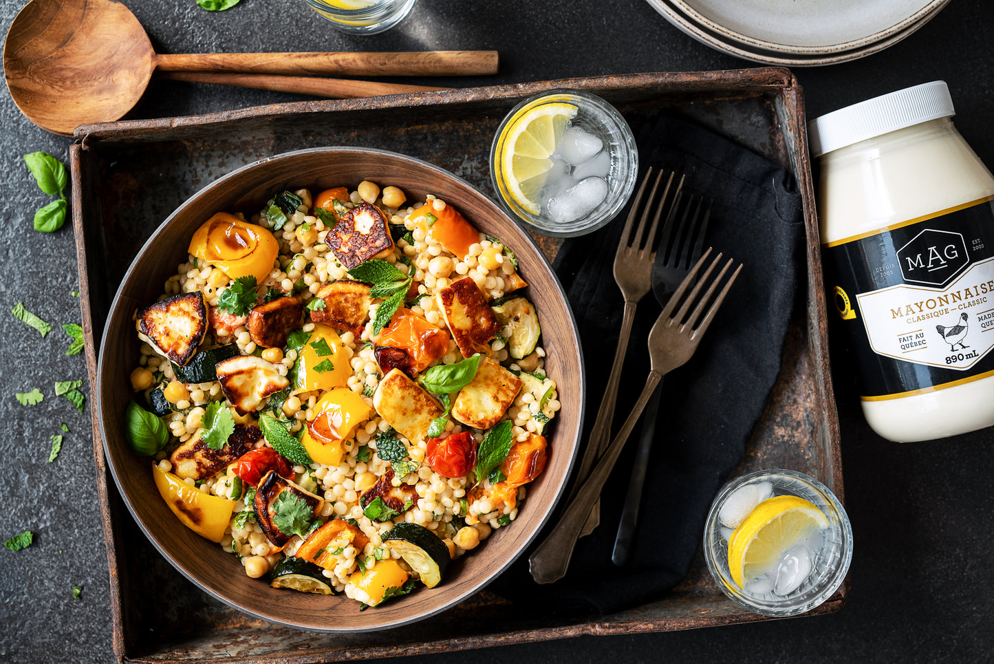 Couscous perlé aux légumes et au fromage grillés
