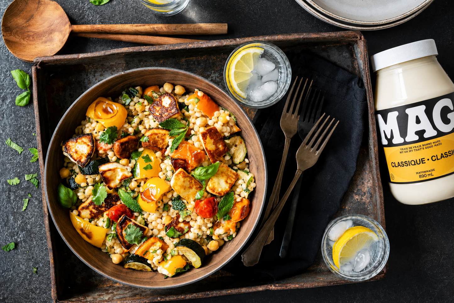 Couscous perlé aux légumes et au fromage grillés